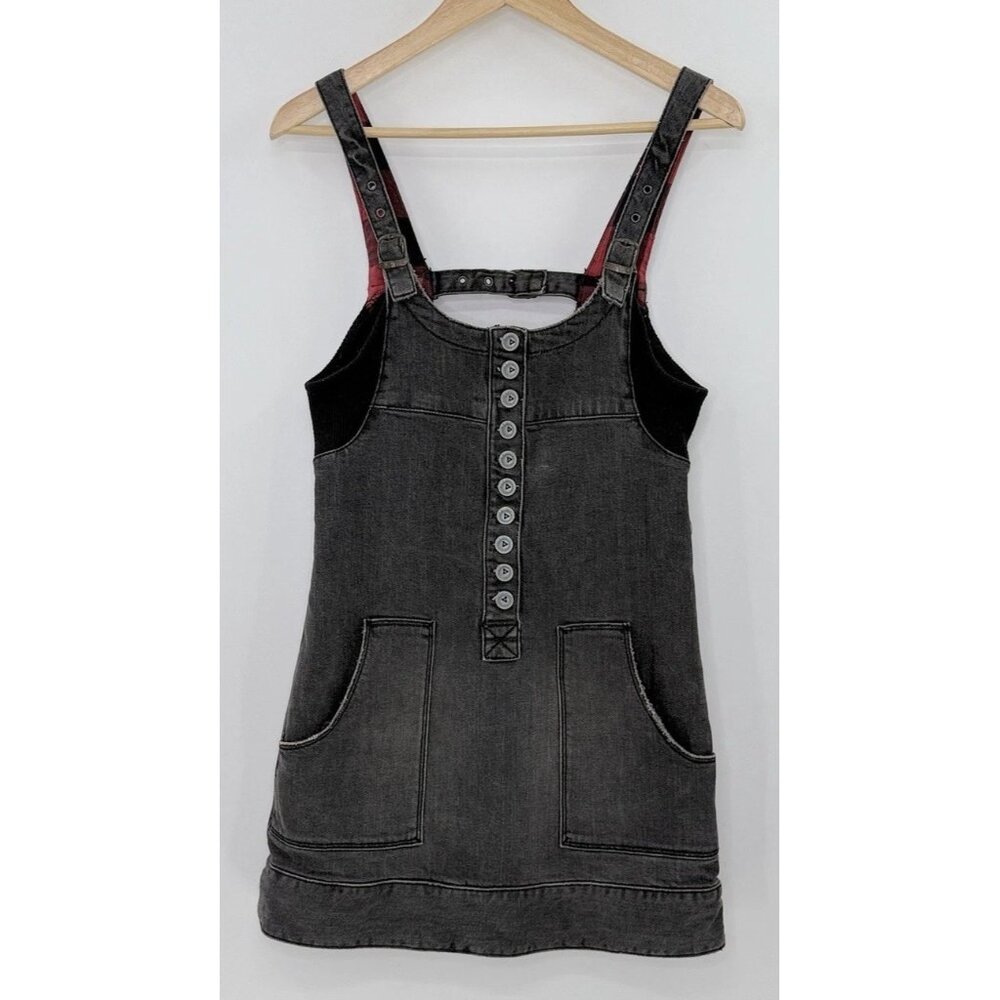 Free People Faded Black‎ Denim Distressed Mini Dress XS Grunge Goth Schoolgirl